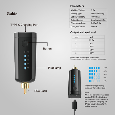 Solong 1600 Mah ট্যাটু ওয়্যারলেস ব্যাটারি PCA ট্যাটু ব্যাটারি প্যাক
